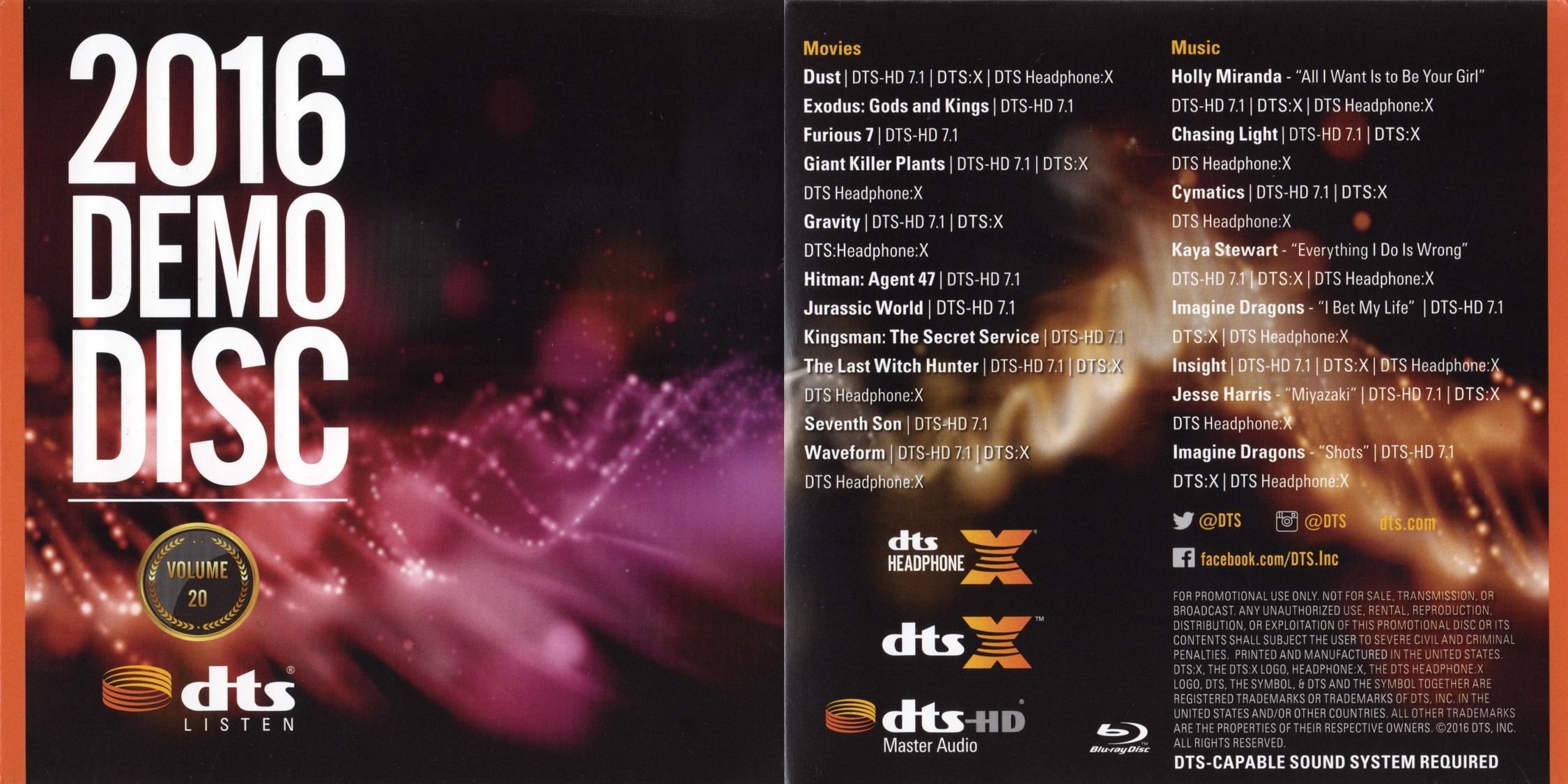 DTS蓝光演示碟 2016 DTS Demo Disc Vol.20 DTS-X DTS-HDMA 7.1《ISO 16.1GB》